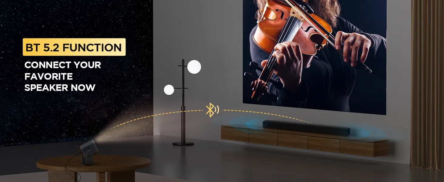 Sovboi projector paired with a soundbar over Bluetooth 5.2